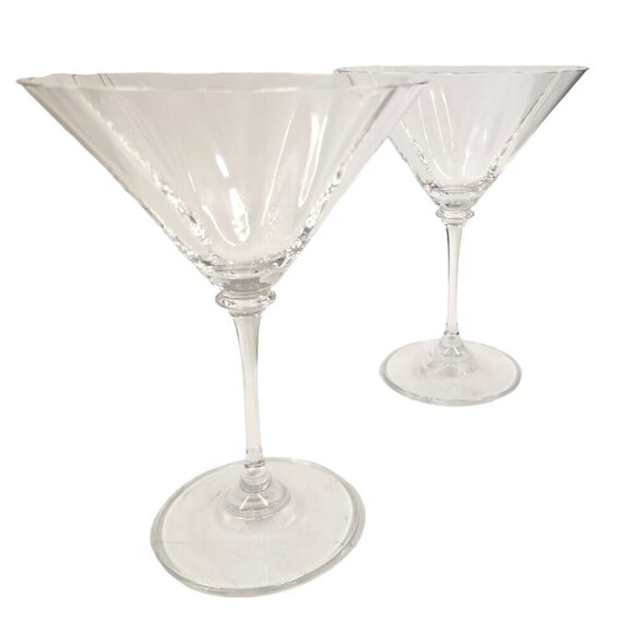 2 Mikasa Stephanie Martini Cocktail Glasses Ribbed Optic Bowl Smooth Stem